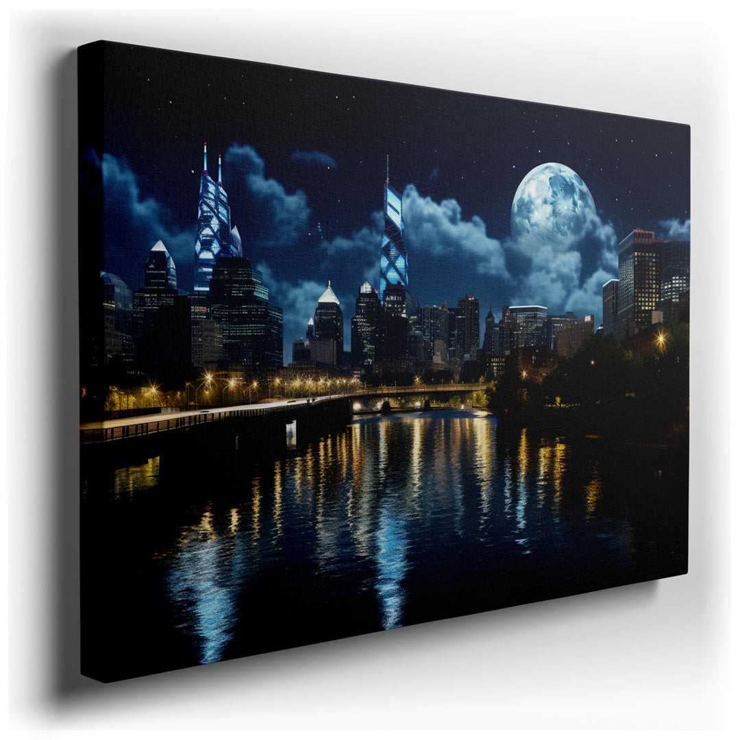canvas print on wrapped canvas for wall decor – This wall art, an enchanting night view of a city skyline, is a masterpiece that captures the essence of urban beauty in...