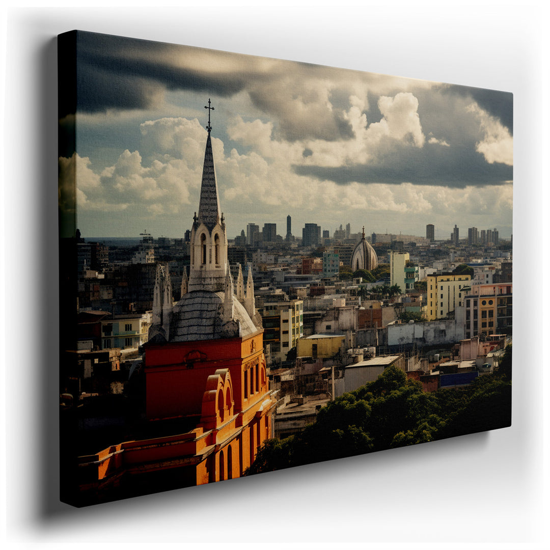 canvas print on wrapped canvas for wall decor – This exquisite wall art captures the essence of a bustling cityscape, where the grandeur of historical architecture meet...