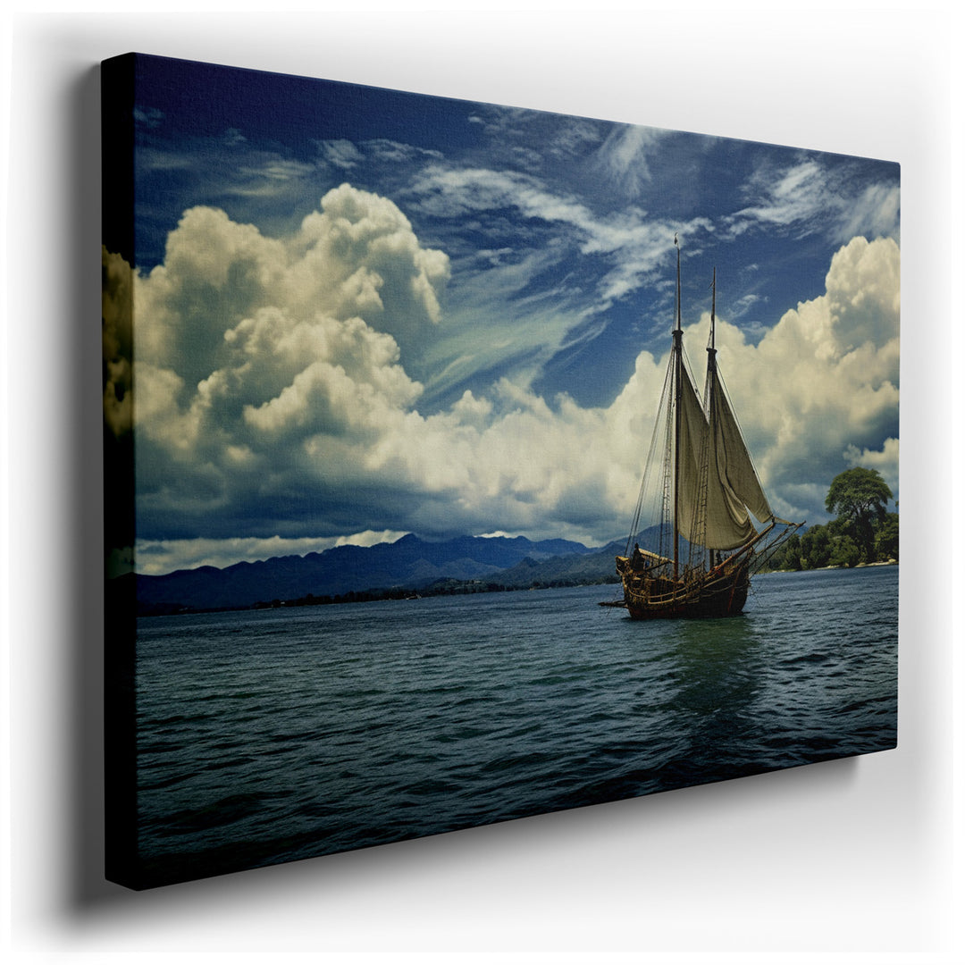 canvas print on wrapped canvas for wall decor – Imagine a wall art that captures the essence of a bygone era of exploration and adventure, a classic sailing ship with b...