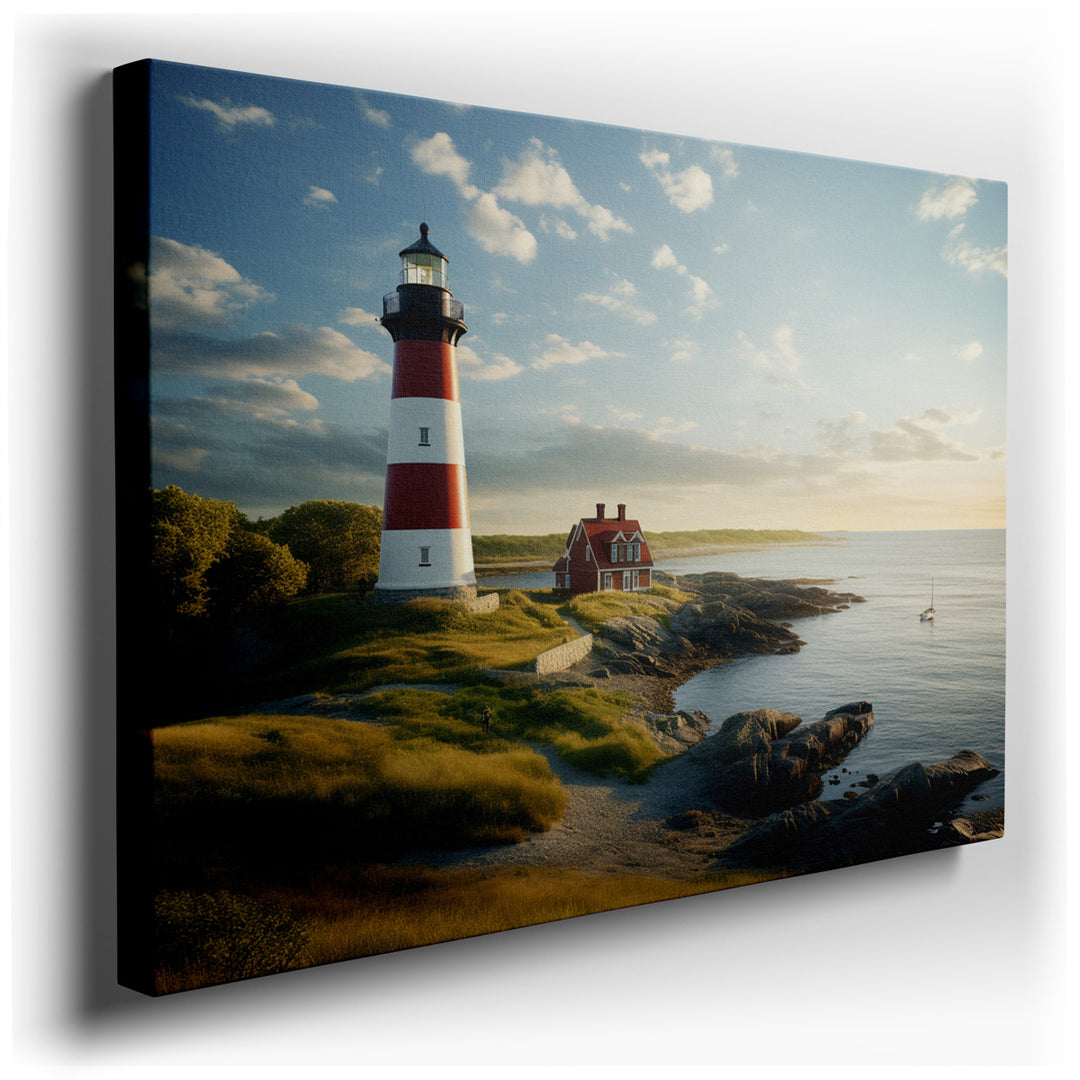 canvas print on wrapped canvas for wall decor – This enchanting wall art captures the essence of coastal serenity and the timeless role of lighthouses in maritime safet...