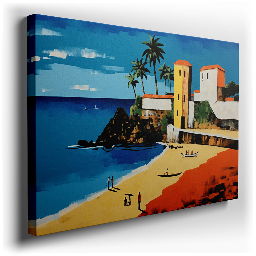 canvas print on wrapped canvas for wall decor – This wall art is a captivating artistic interpretation of a coastal landscape, where the vibrancy of life by the sea is...
