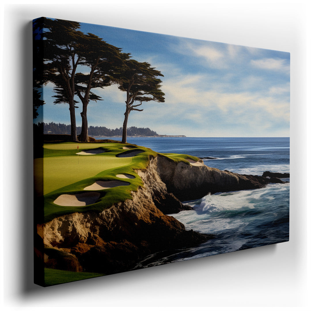 canvas print on wrapped canvas for wall decor – Imagine a wall art that captures the serene yet invigorating essence of a coastal golf course, masterfully designed to h...