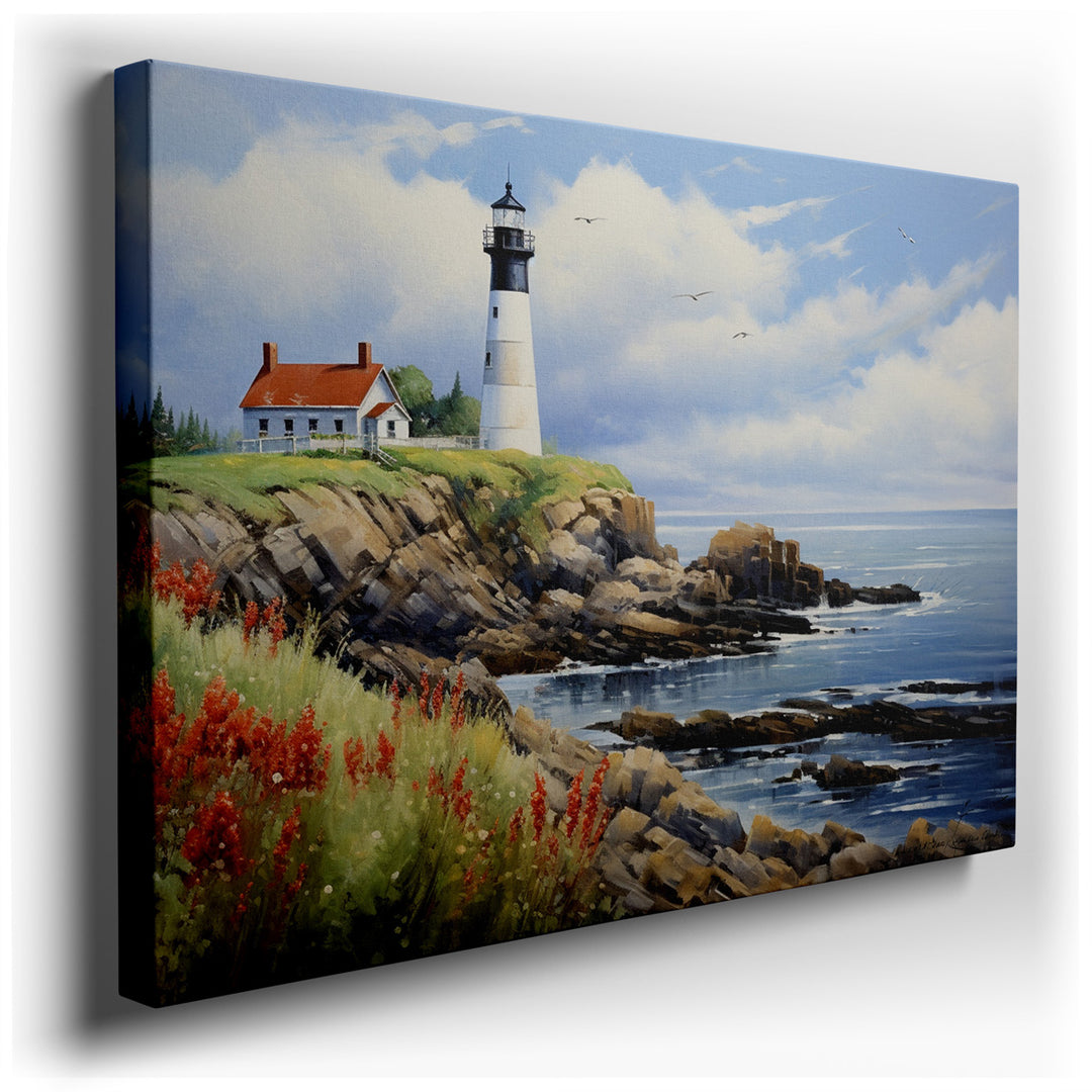 canvas print on wrapped canvas for wall decor – Imagine a wall art that captures the essence of serene coastal beauty and the enduring symbol of guidance and safety—a l...