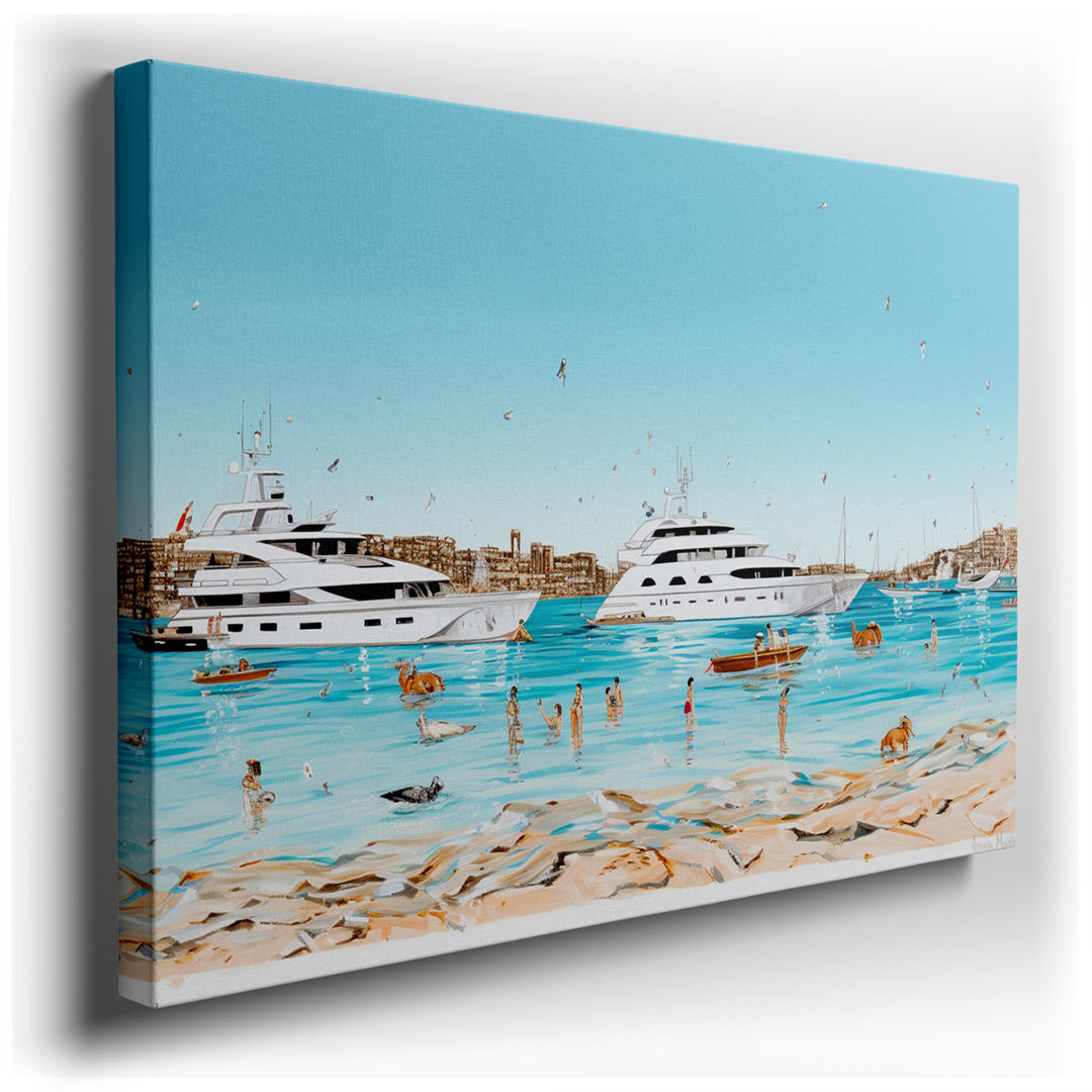 canvas print on wrapped canvas for wall decor – This wall art is a vivid and lively portrayal of coastal life, brimming with the essence of summer and the joy of leisur...