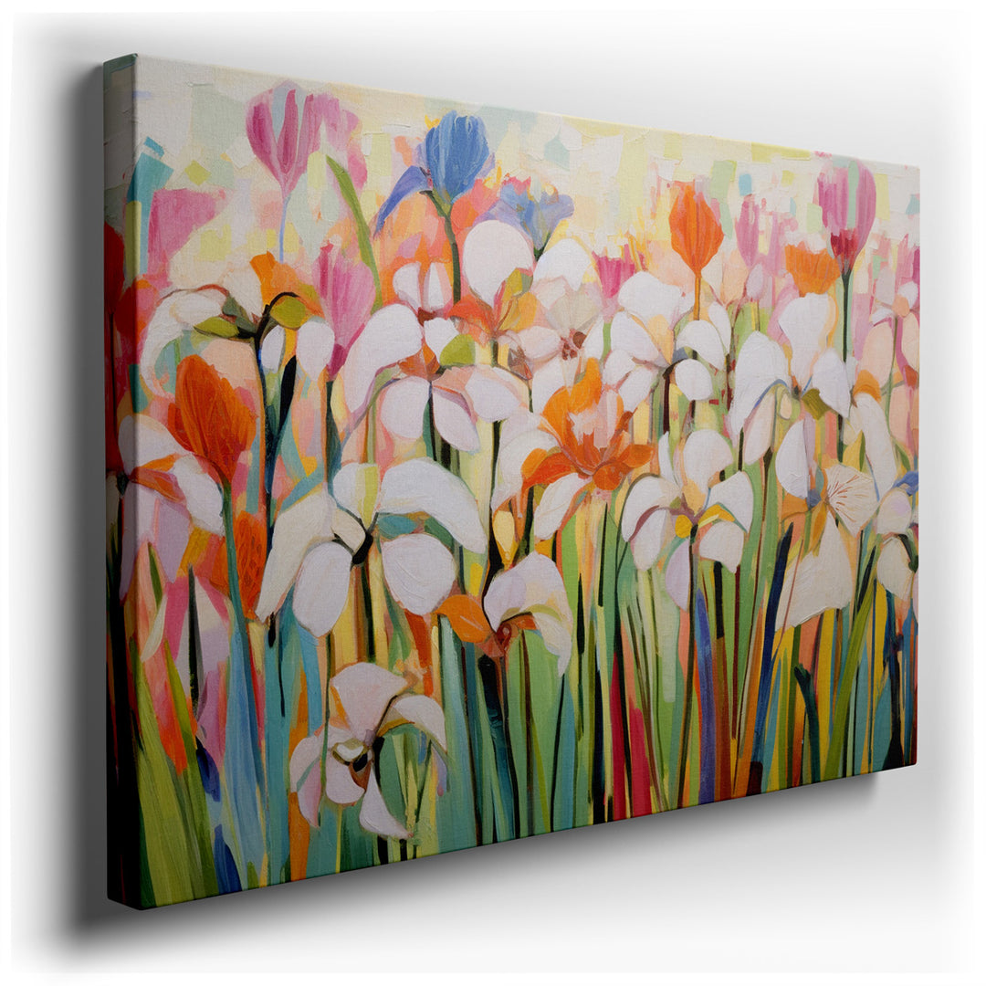 canvas print on wrapped canvas for wall decor – This vibrant abstract wall art is a captivating visual feast that brings the essence of a lively garden into any space....