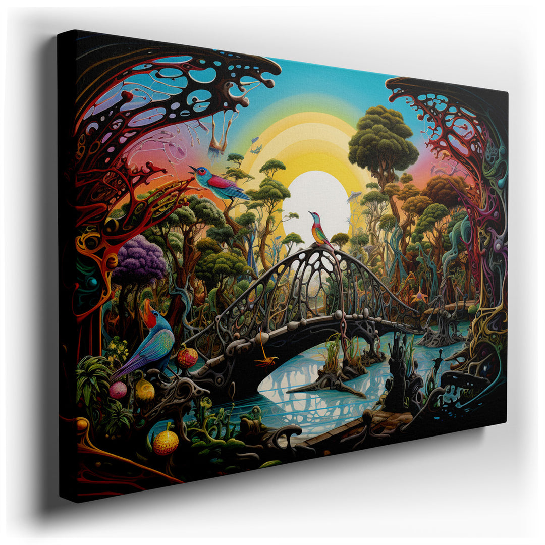 canvas print on wrapped canvas for wall decor – Embark on a visual journey through a captivating abstract forest scene, where the essence of nature is reimagined throug...