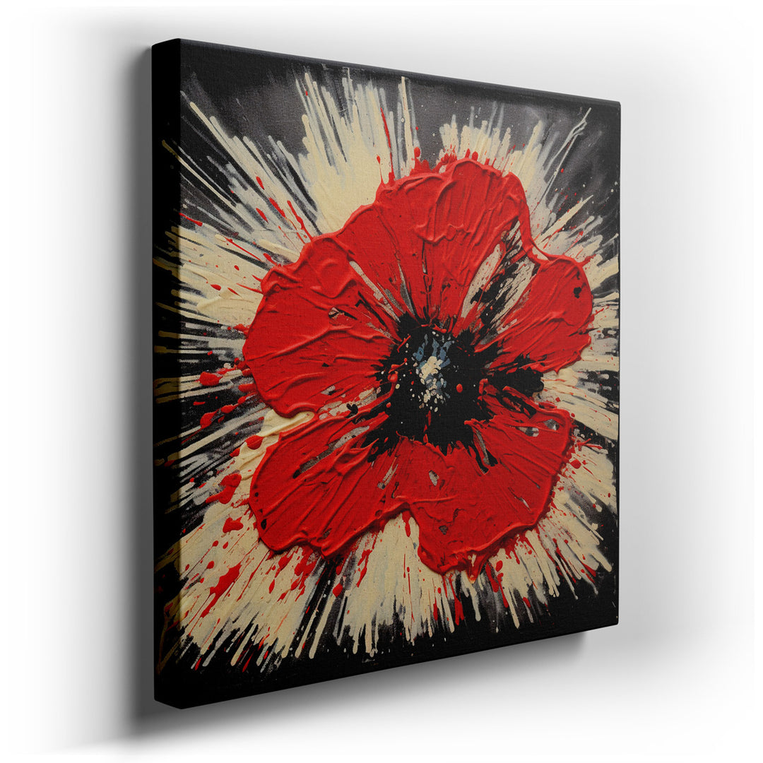 canvas print on wrapped canvas for wall decor – This captivating wall art, featuring a bold red poppy at its core, is a masterful representation of abstract art that co...