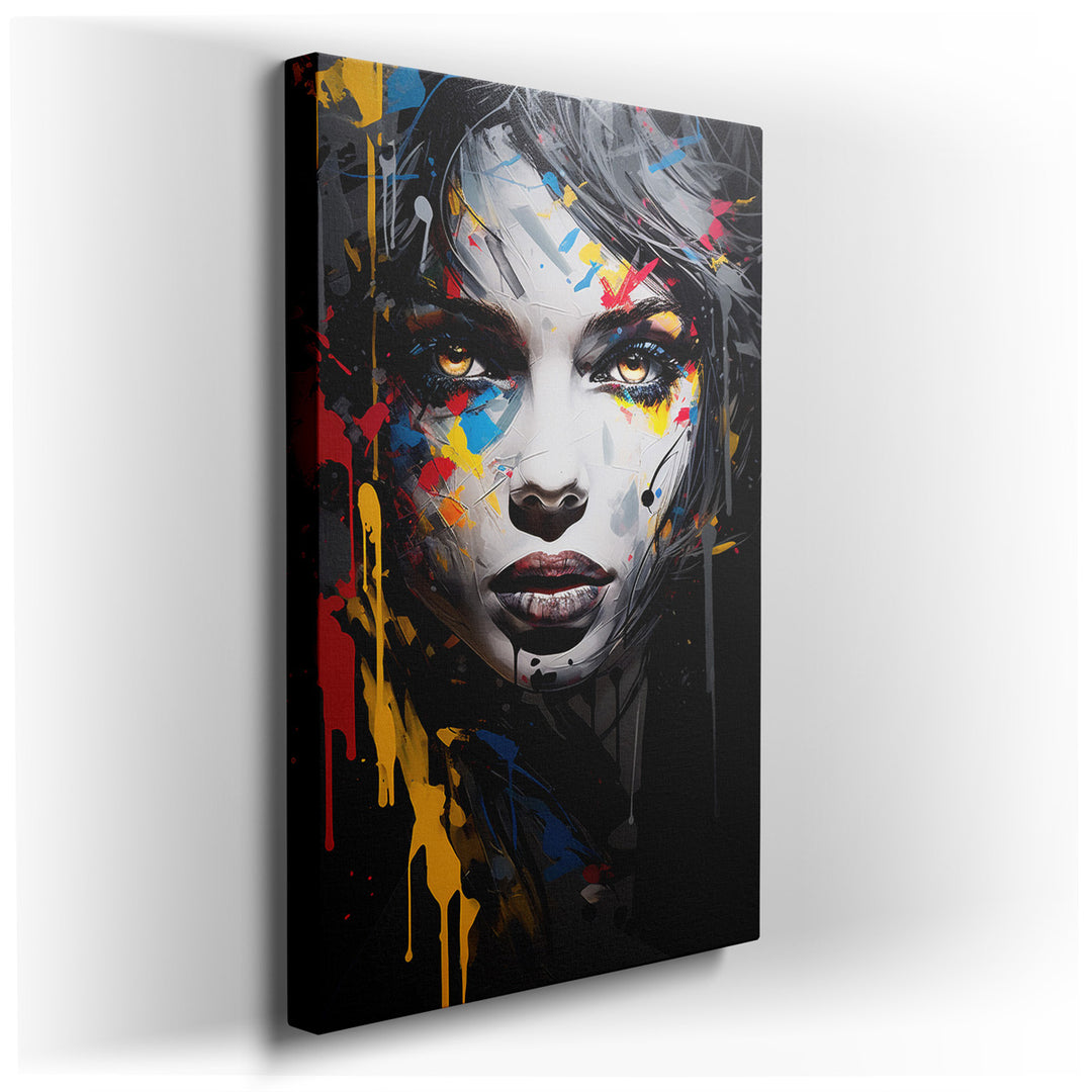 canvas print on wrapped canvas for wall decor – This wall art, a mesmerizing portrait of a woman, is a profound exploration of identity and beauty, rendered through a v...