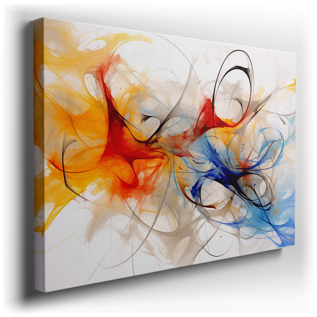 canvas print on wrapped canvas for wall decor – This wall art is a mesmerizing composition of abstract forms and vibrant colors that immediately draws the eye and invig...