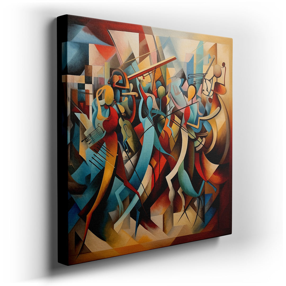 canvas print on wrapped canvas for wall decor – This wall art is a captivating abstract composition that vividly captures the essence of a musical performance, making i...