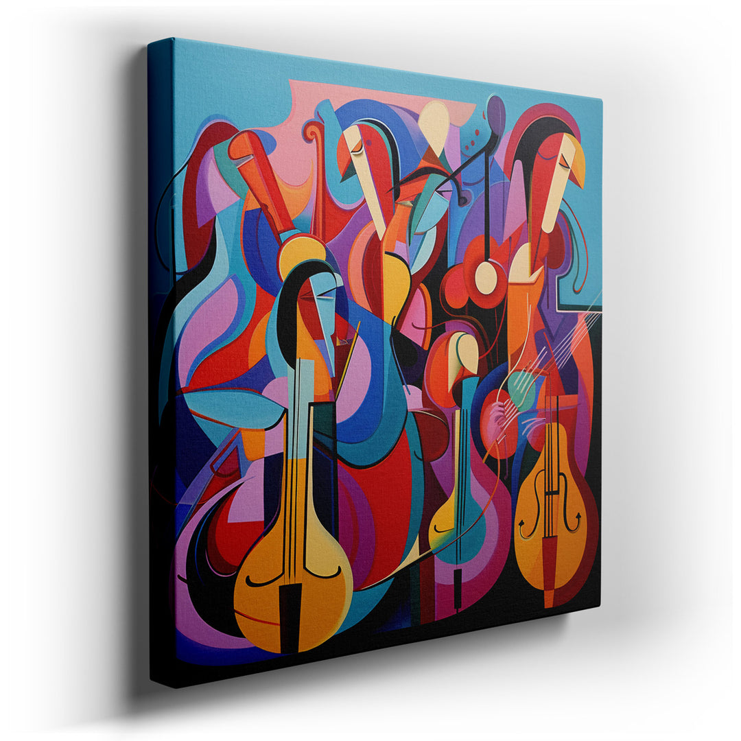 canvas print on wrapped canvas for wall decor – This wall art is a vibrant celebration of music and movement, rendered in a style that captures both the eye and the ima...