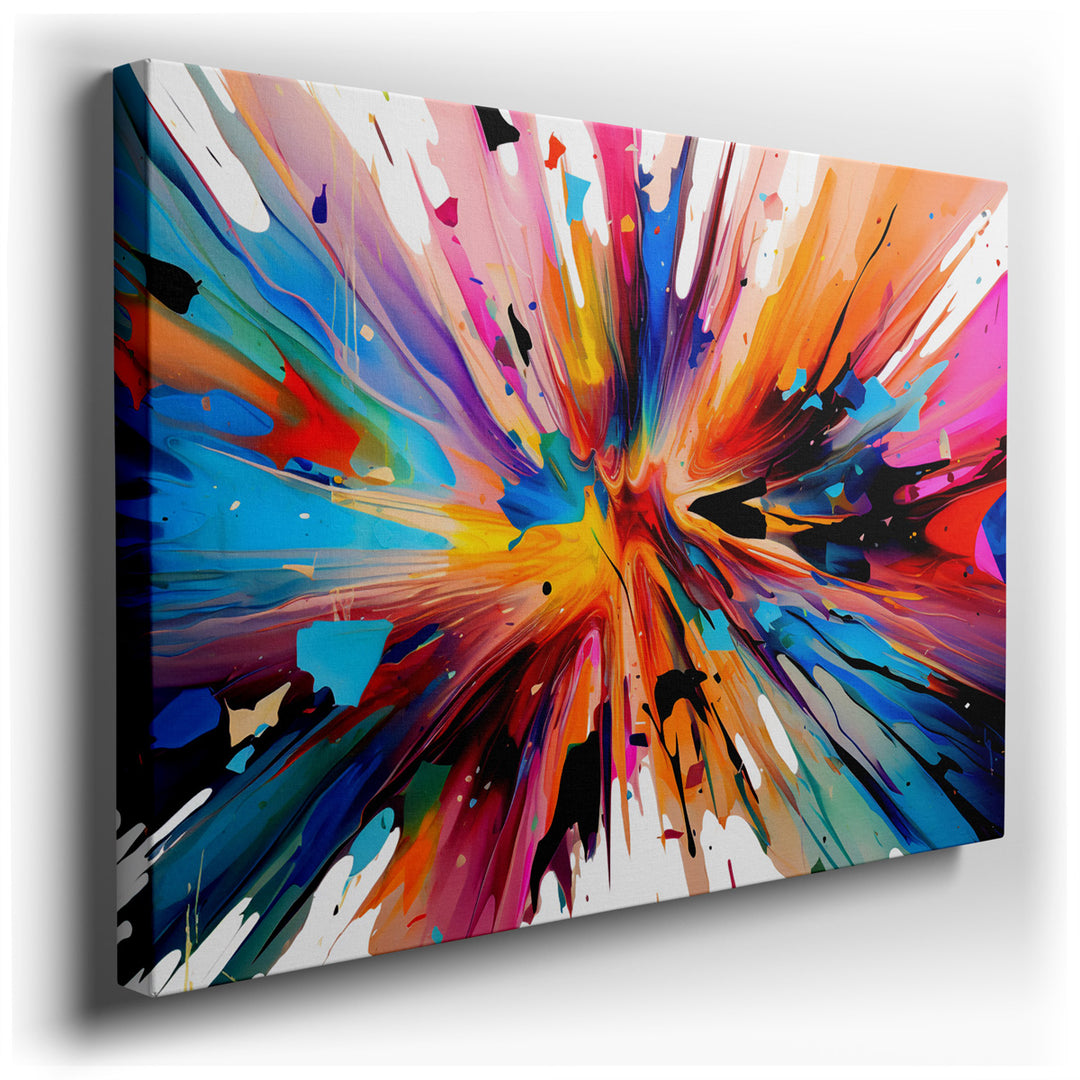 canvas print on wrapped canvas for wall decor – This abstract wall art is a mesmerizing spectacle of vibrant hues and energetic strokes that captures the essence of dyn...