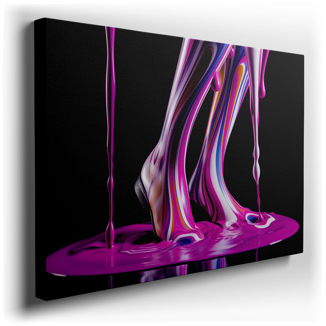 canvas print on wrapped canvas for wall decor – This wall art is a captivating artistic exploration that features legs immersed in a vibrant, swirling pool of fluid pai...