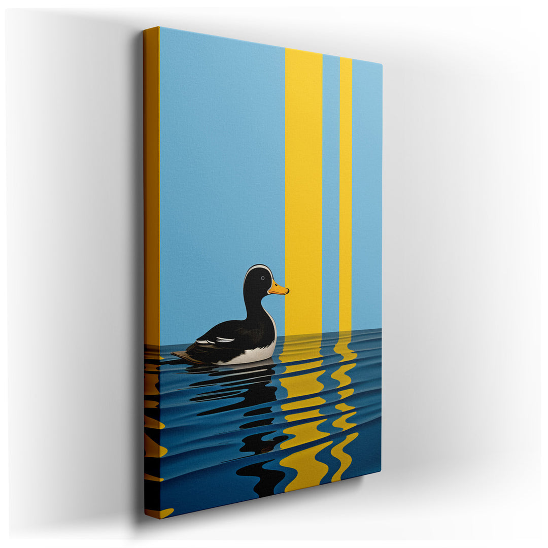 canvas print on wrapped canvas for wall decor – This delightful wall art, featuring a stylized duck illustration, is a vibrant celebration of color and pattern that ins...