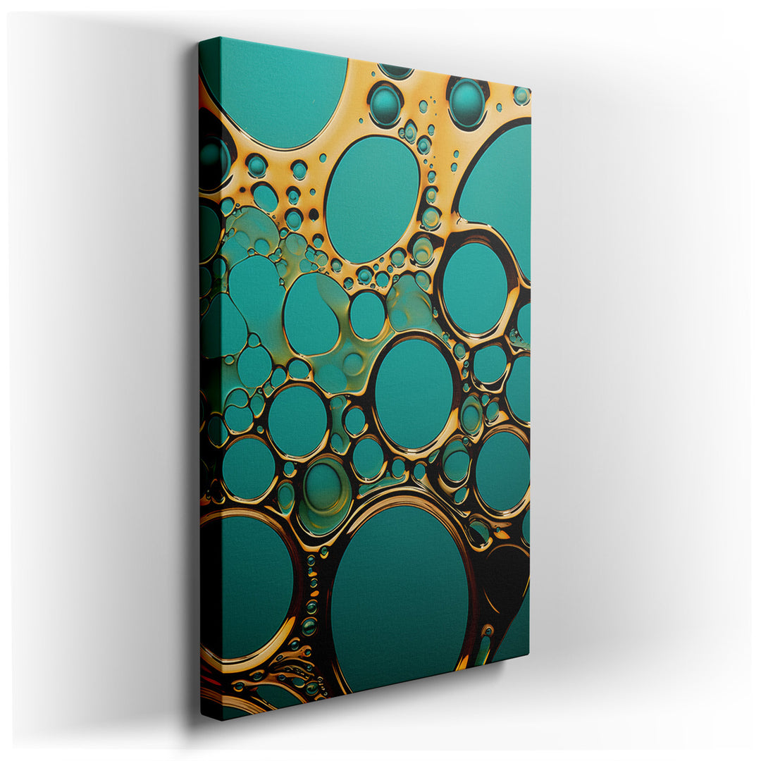canvas print on wrapped canvas for wall decor – This wall art, a captivating abstract composition, features an array of colorful bubbles that seem to float and interact...