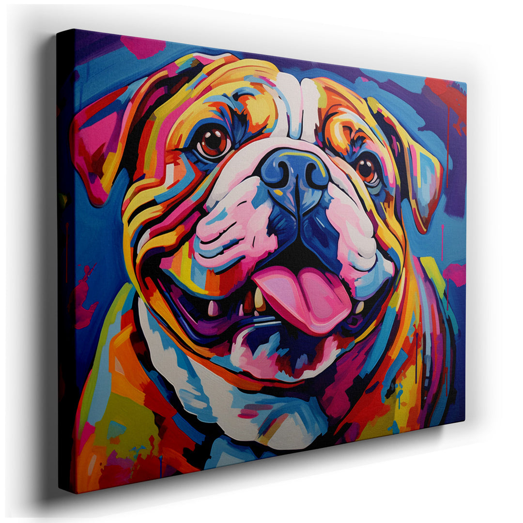 canvas print on wrapped canvas for wall decor – This enchanting wall art captures the essence of a bulldog with an exuberance that is both heartwarming and visually str...