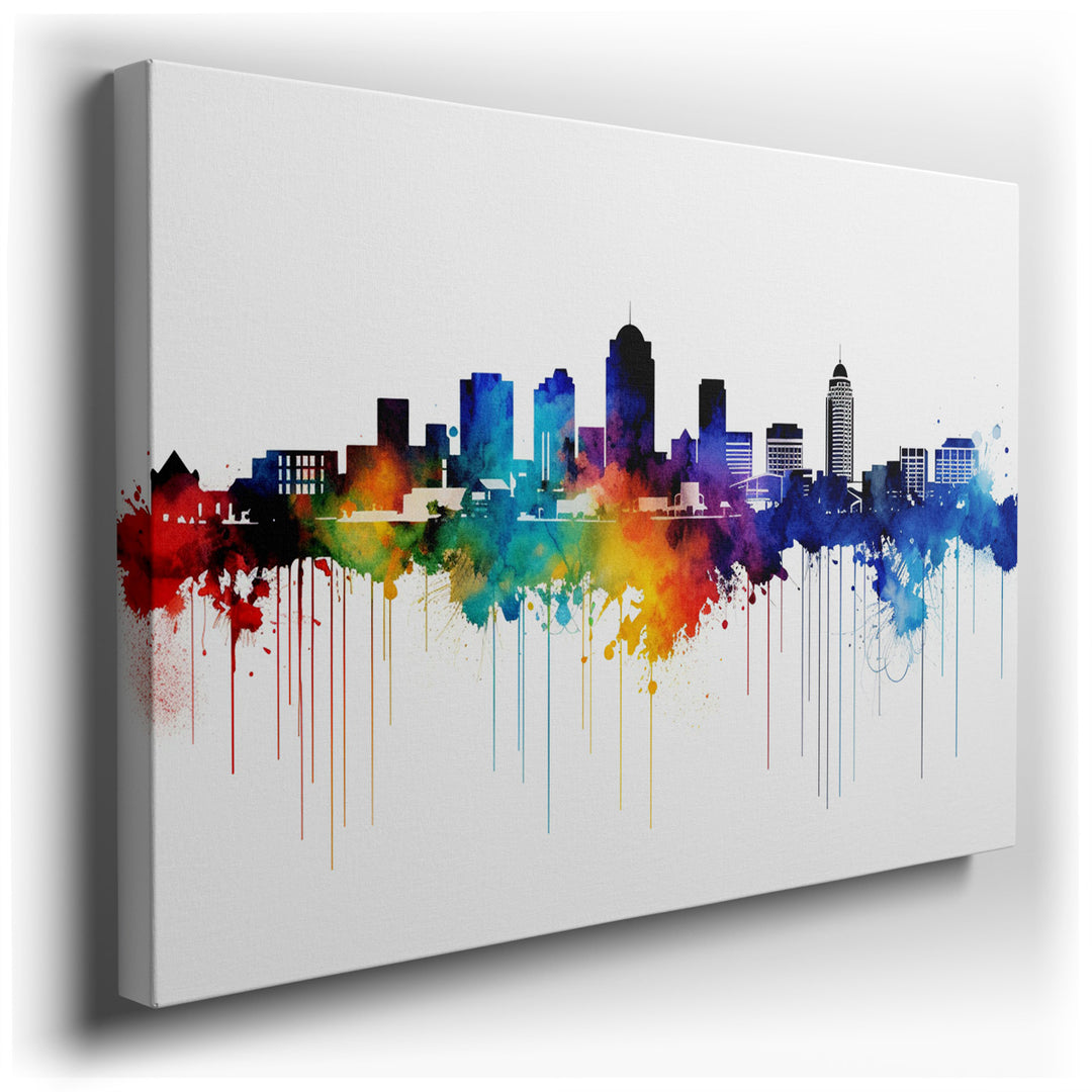 canvas print on wrapped canvas for wall decor – This exquisite wall art captures the essence of a bustling city skyline through a masterful blend of vibrant watercolors...
