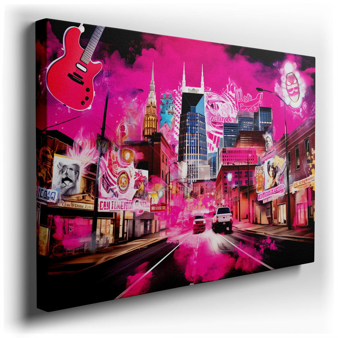 canvas print on wrapped canvas for wall decor – This wall art is a mesmerizing cityscape that captures the essence of a bustling urban environment, teeming with life an...