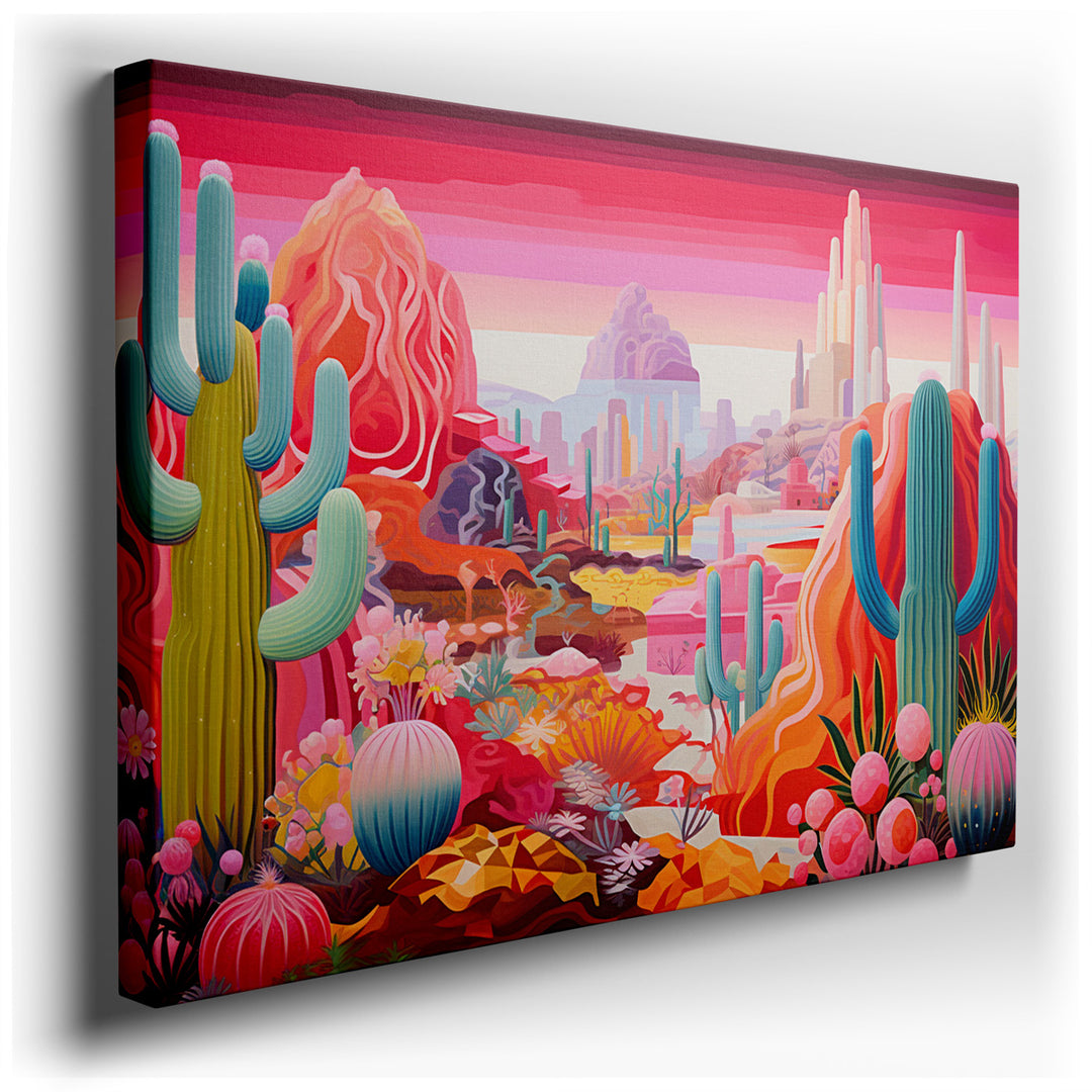 canvas print on wrapped canvas for wall decor – This wall art is a captivating portrayal of a vibrant desert landscape, a canvas that bursts with life and color despite...