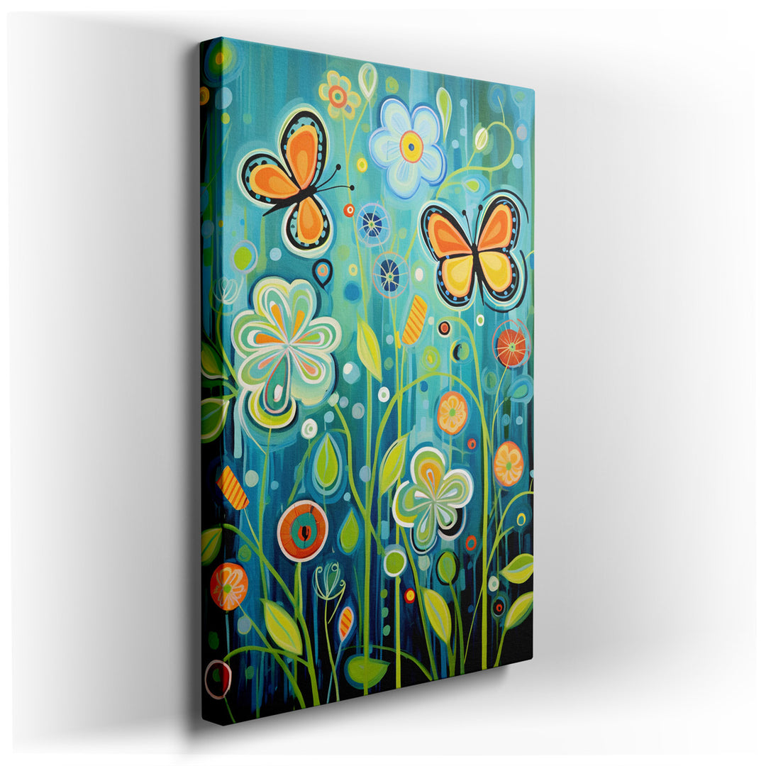 canvas print on wrapped canvas for wall decor – This exquisite wall art, a vibrant tableau of flowers and butterflies, is a masterpiece that captures the essence of nat...