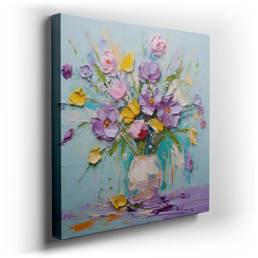 canvas print on wrapped canvas for wall decor – This exquisite wall art captures the essence of a lush, vibrant floral bouquet, masterfully rendered with a rich tapestr...