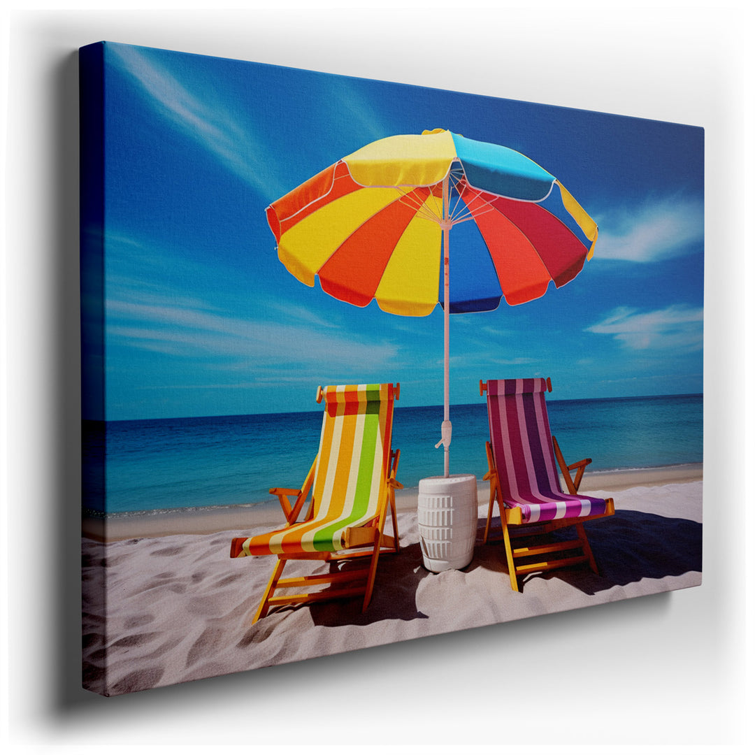 canvas print on wrapped canvas for wall decor – Imagine stepping into a room where the essence of summer and the serenity of a beach getaway are captured within a singl...