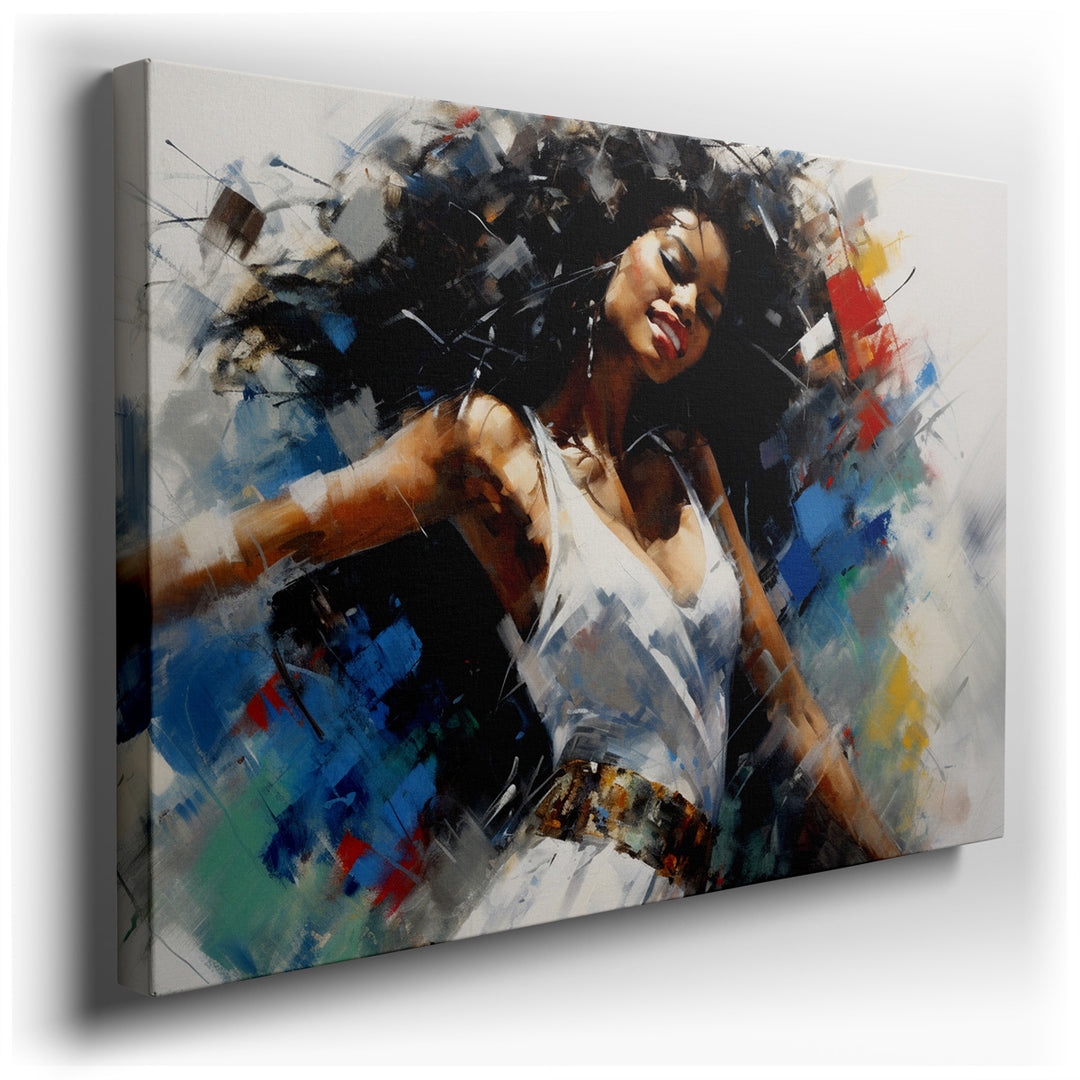 canvas print on wrapped canvas for wall decor – This captivating wall art is a vibrant celebration of life and the human spirit, depicted through the dynamic figure of...
