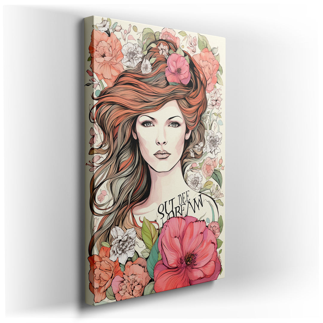 canvas print on wrapped canvas for wall decor – This captivating wall art, rich in symbolism and aesthetic appeal, presents a mesmerizing portrait of a woman whose pres...