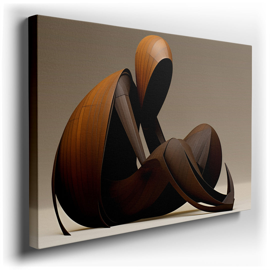 canvas print on wrapped canvas for wall decor – The wall art in question, a mesmerizing blend of abstract and figurative elements, portrays a seated figure lost in deep...