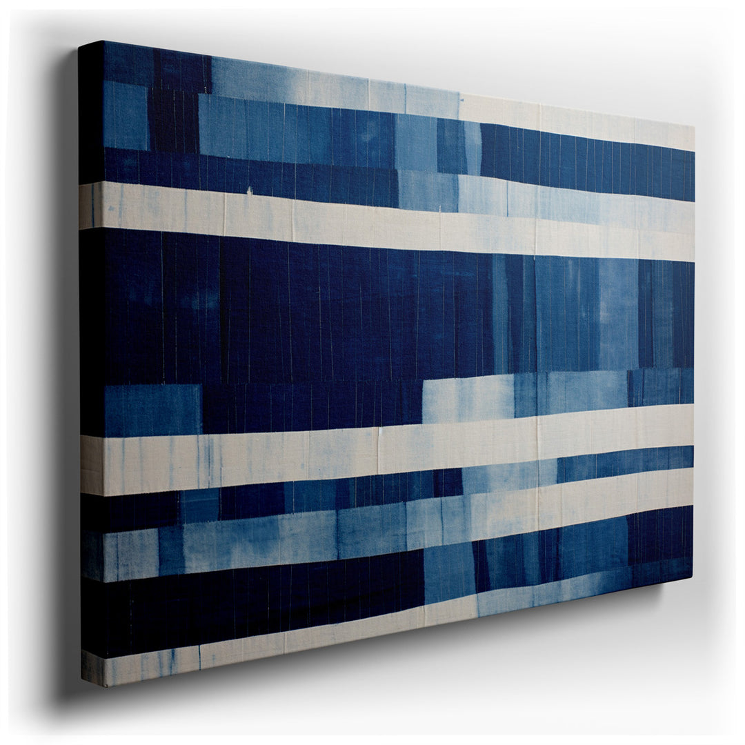 canvas print on wrapped canvas for wall decor – This wall art, a mesmerizing composition of bold blue and white stripes, stands as a testament to the power of simplicit...