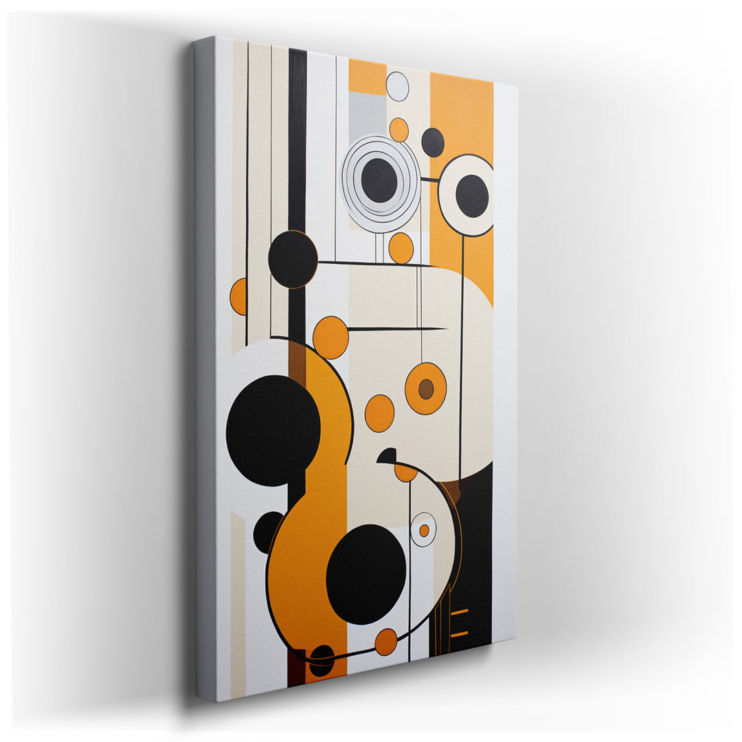 canvas print on wrapped canvas for wall decor – This wall art, a captivating geometric composition, masterfully combines bold orange, black, and white shapes to create...