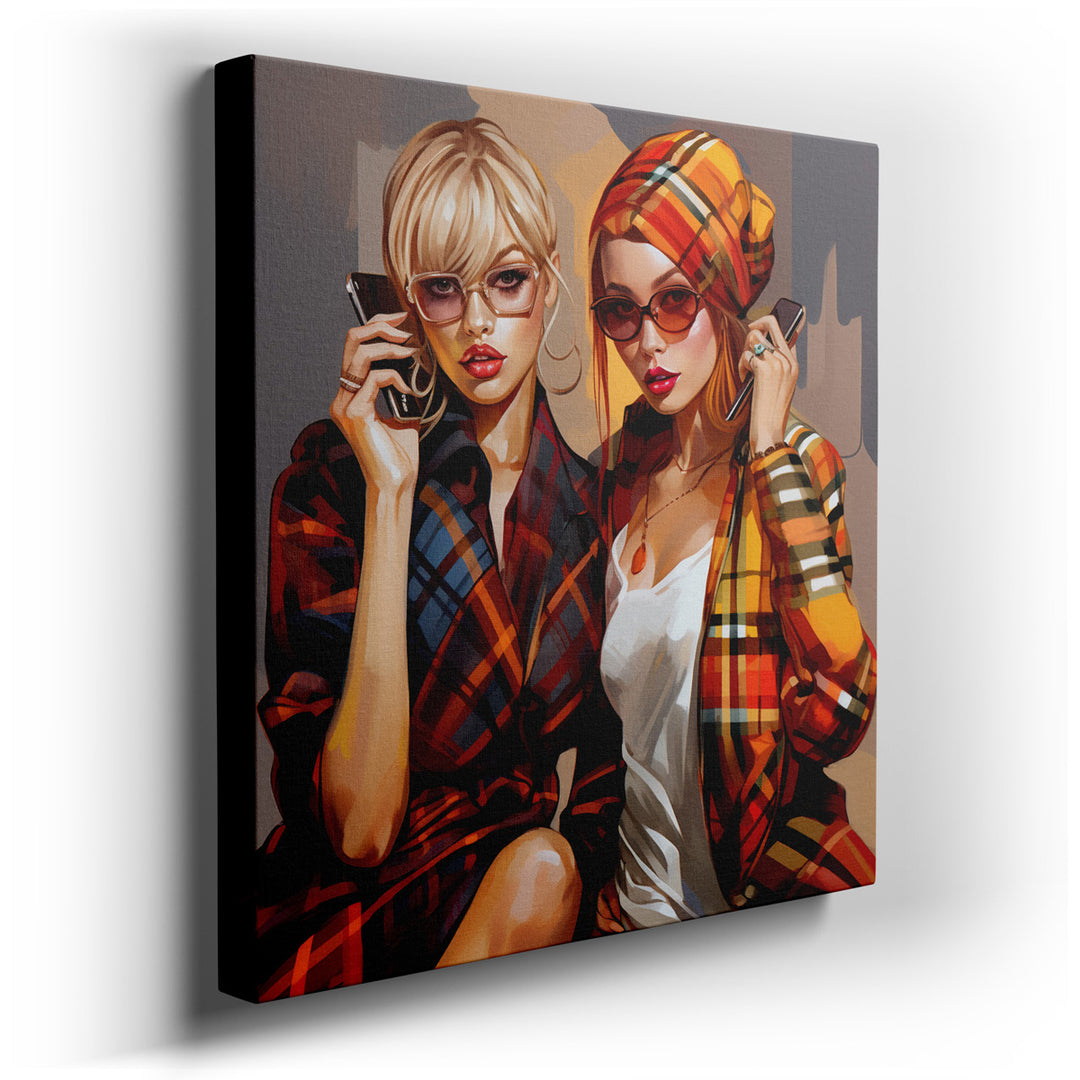 canvas print on wrapped canvas for wall decor – This wall art is a striking portrayal of modern fashion and individuality, depicted through the lens of two fashionable...