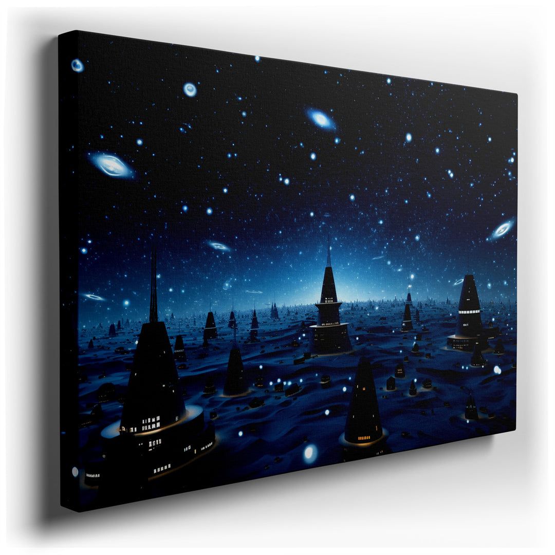 canvas print on wrapped canvas for wall decor – This wall art, a mesmerizing depiction of a futuristic cityscape, is a masterful blend of imagination and artistry that...