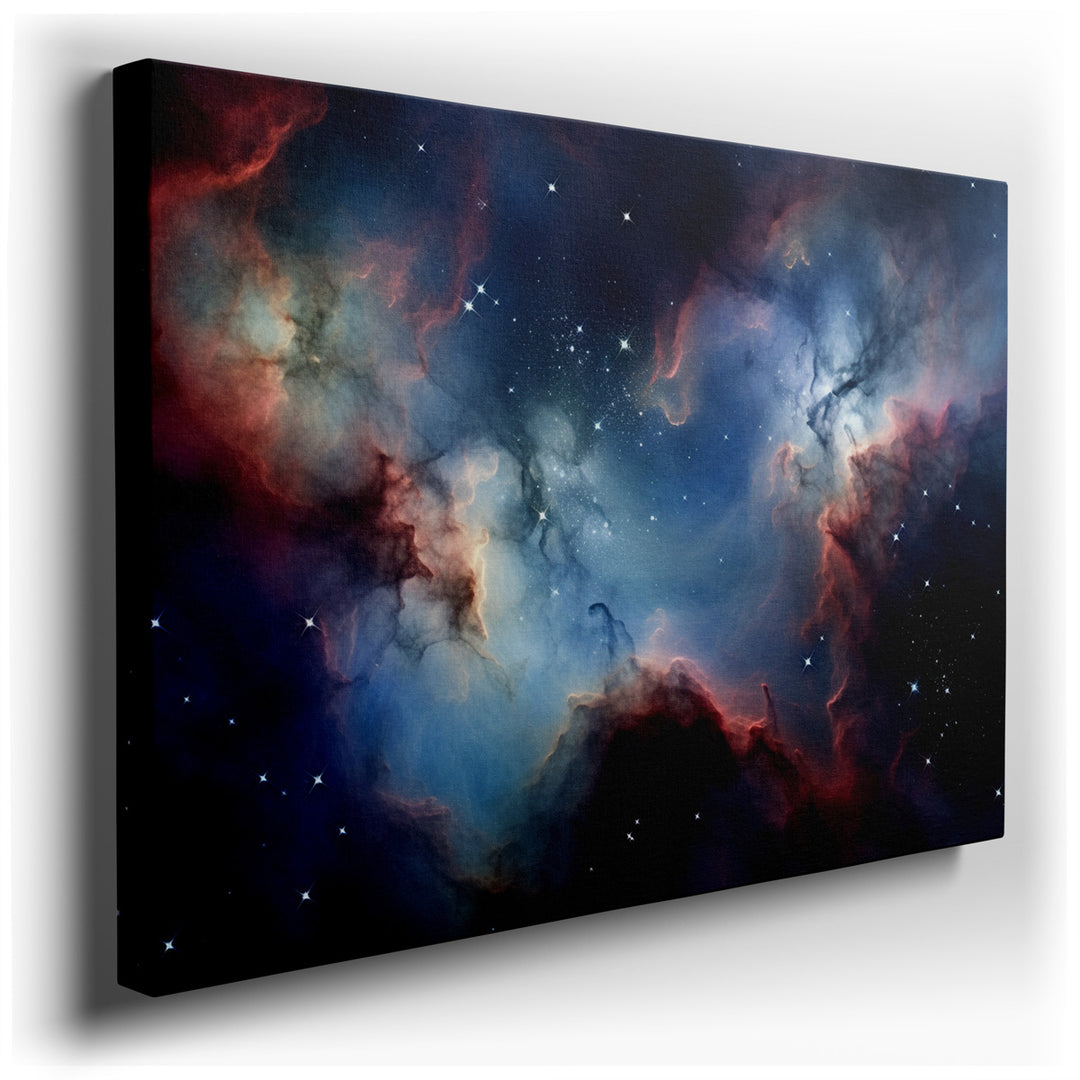 canvas print on wrapped canvas for wall decor – This wall art, a mesmerizing depiction of a cosmic cloudscape, is a masterful representation of the vast and enigmatic u...