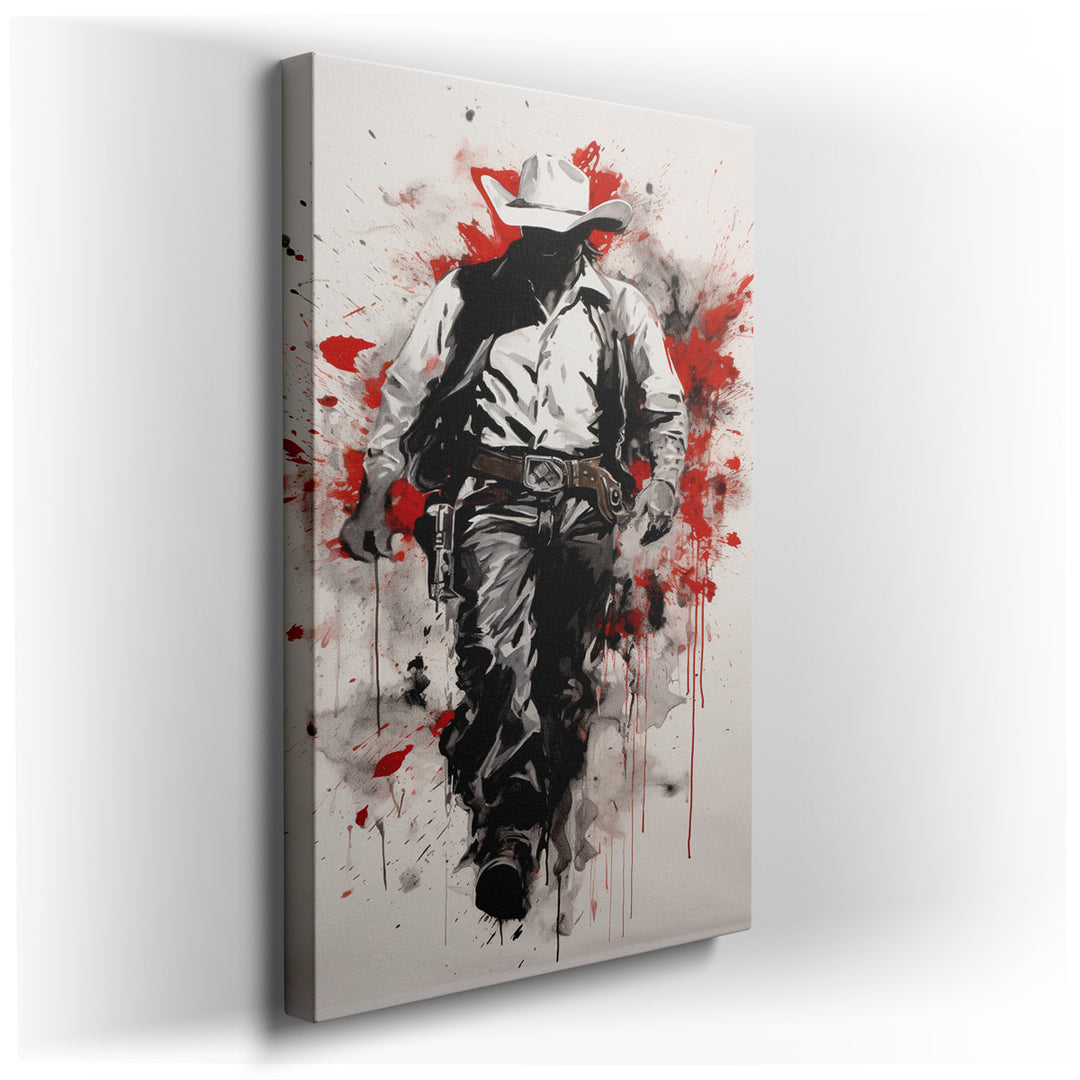 canvas print on wrapped canvas for wall decor – This wall art captures the quintessential spirit of the American West through the figure of a cowboy, depicted with a st...