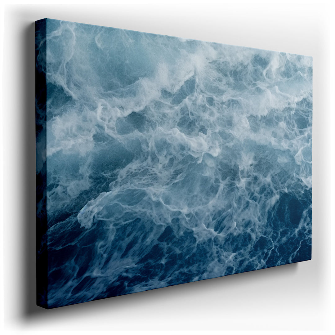 canvas print on wrapped canvas for wall decor – This captivating wall art masterfully portrays the untamed vigor and majestic beauty of ocean waves as they crash into t...