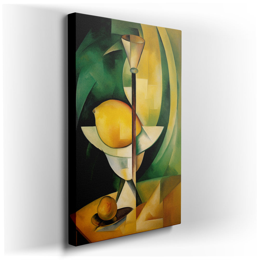 canvas print on wrapped canvas for wall decor – This wall art, an abstract cubist still life, presents a fascinating exploration of form and color through the depiction...