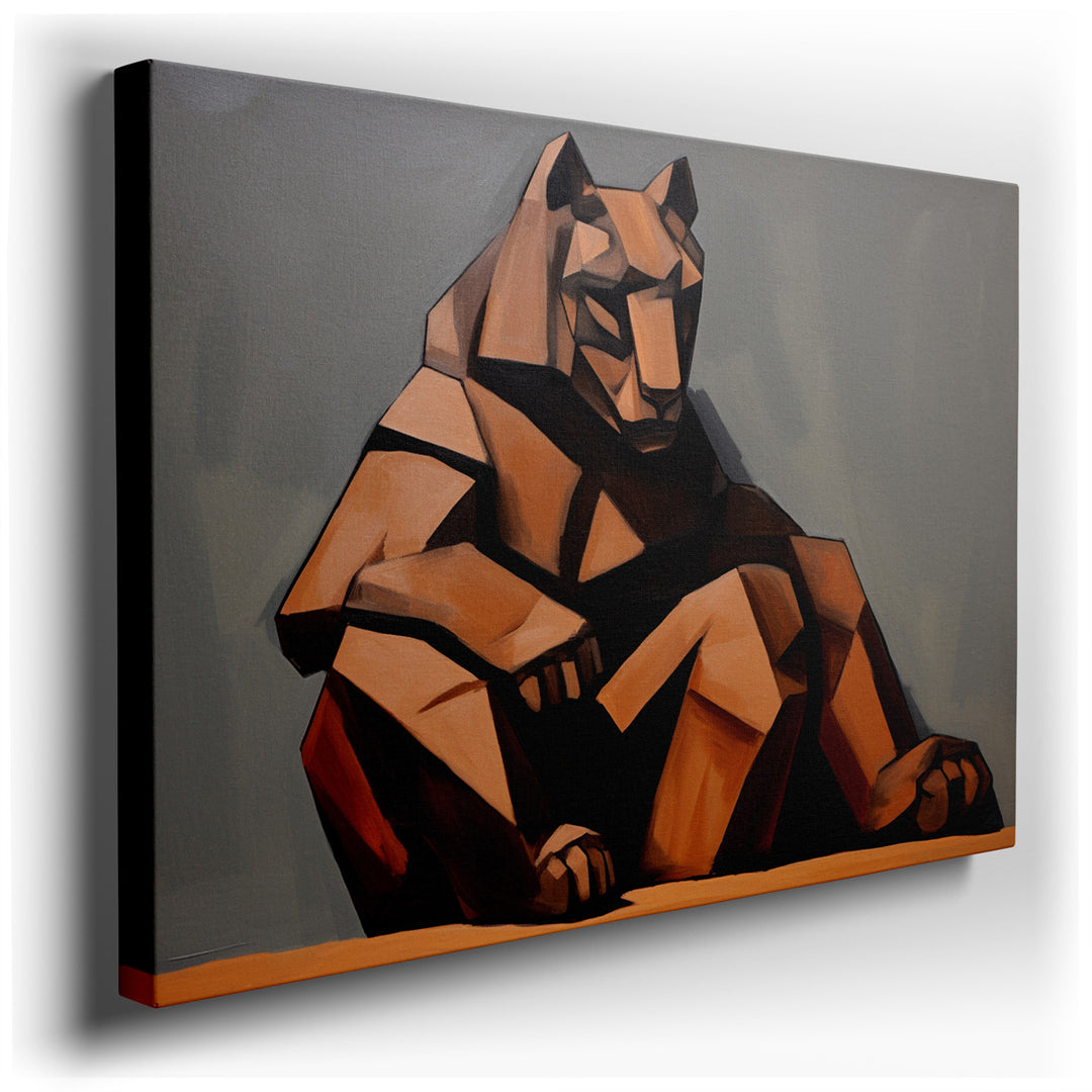 canvas print on wrapped canvas for wall decor – This exquisite wall art, inspired by the principles of Cubism, portrays a majestic lion in a series of fragmented, geome...