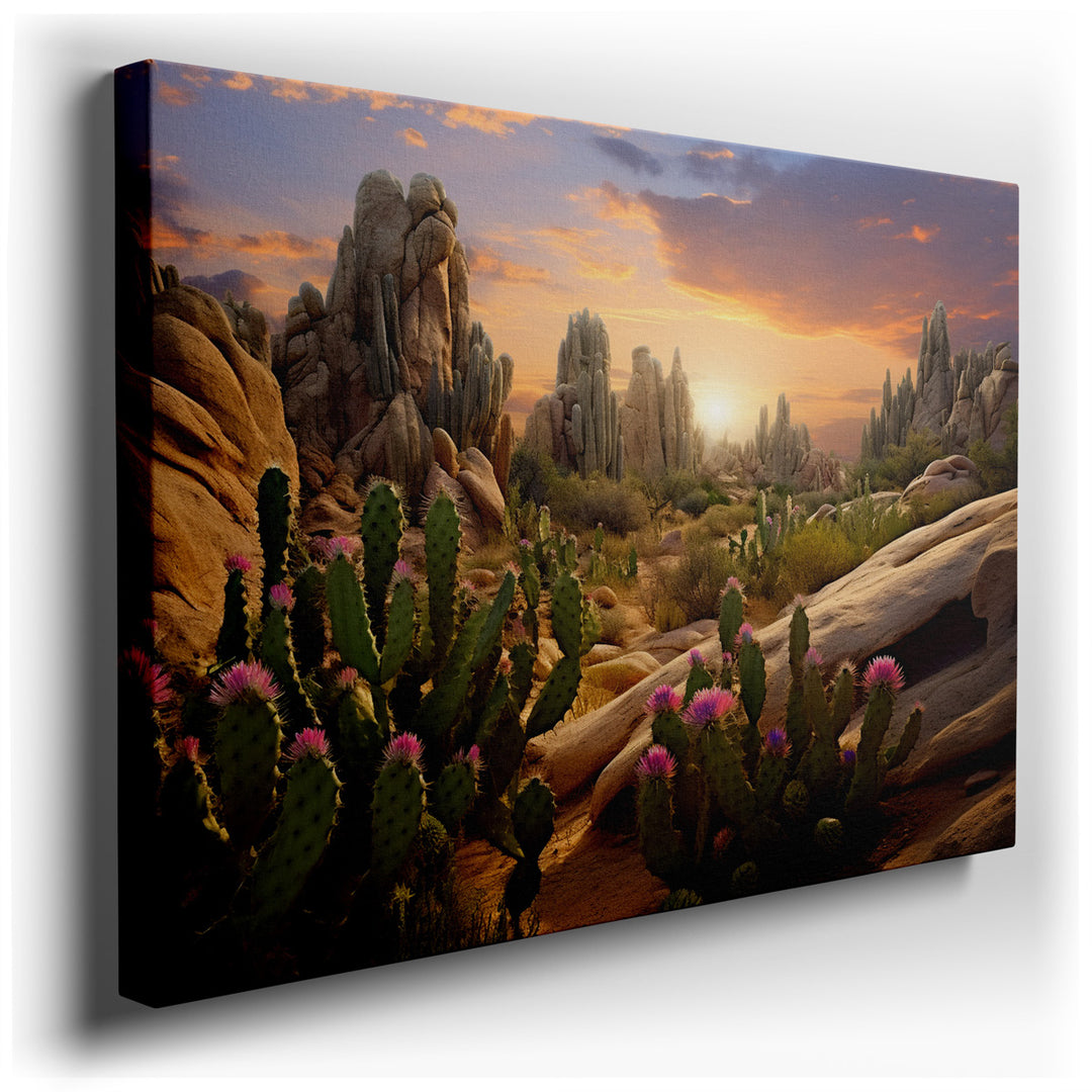 canvas print on wrapped canvas for wall decor – This wall art, a stunning portrayal of a desert landscape at sunset, is a masterpiece that captures the essence of the w...