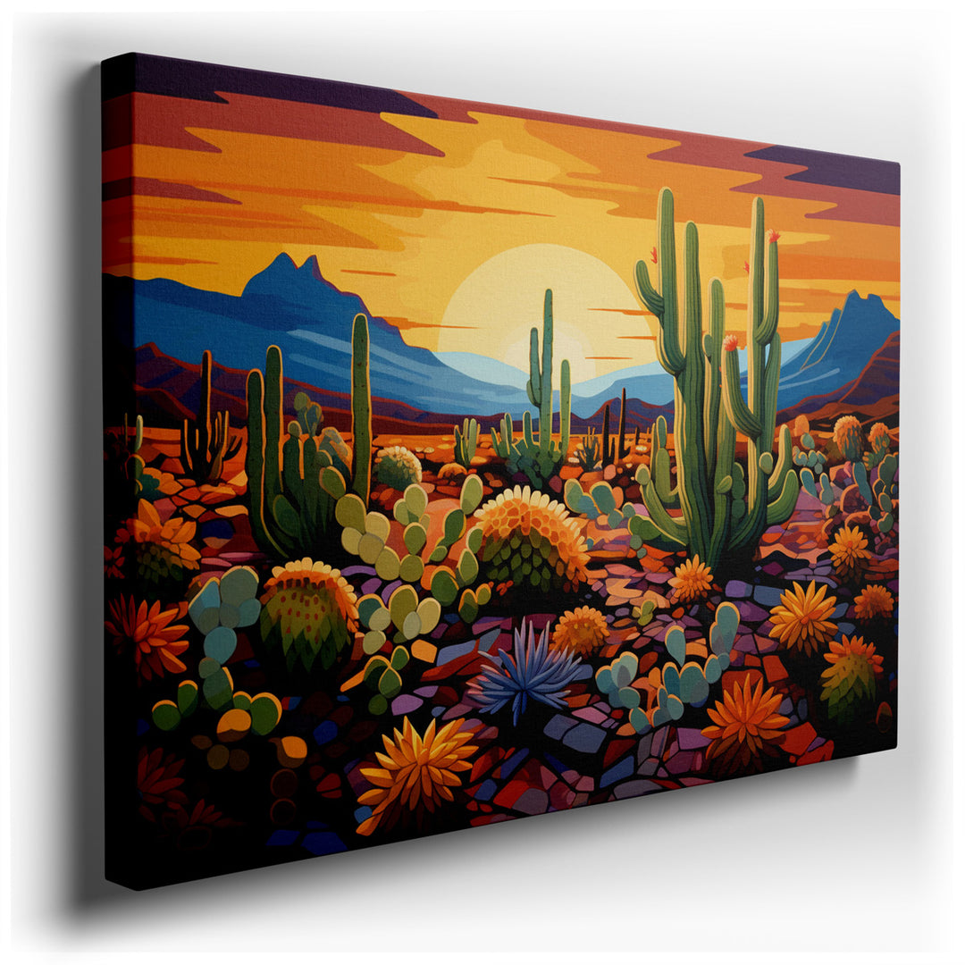 canvas print on wrapped canvas for wall decor – This wall art, a captivating portrayal of a desert landscape at sunset, is an exquisite piece that would enhance the amb...