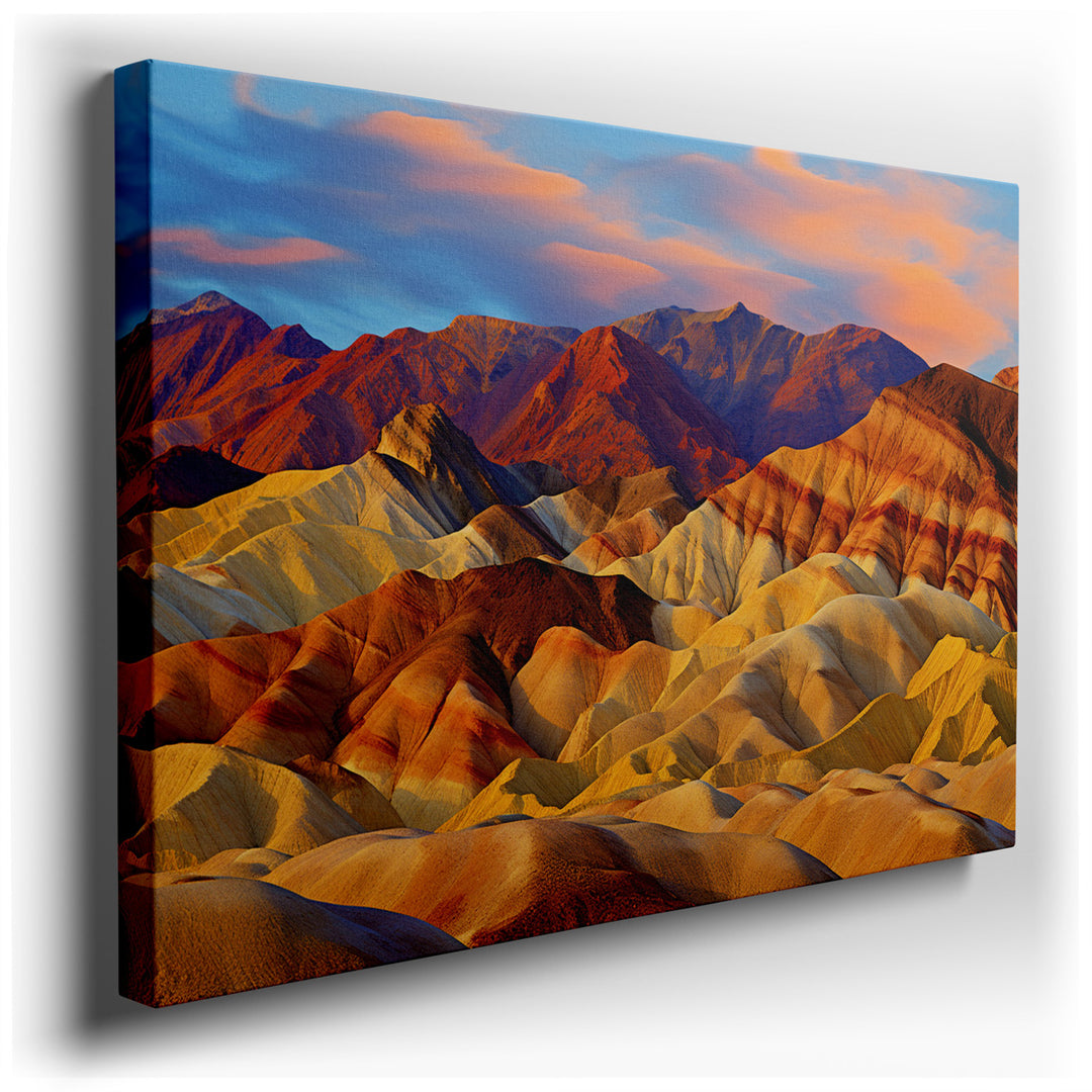canvas print on wrapped canvas for wall decor – This exquisite wall art portrays a breathtaking desert landscape at the enchanting hour of twilight, a moment when the s...