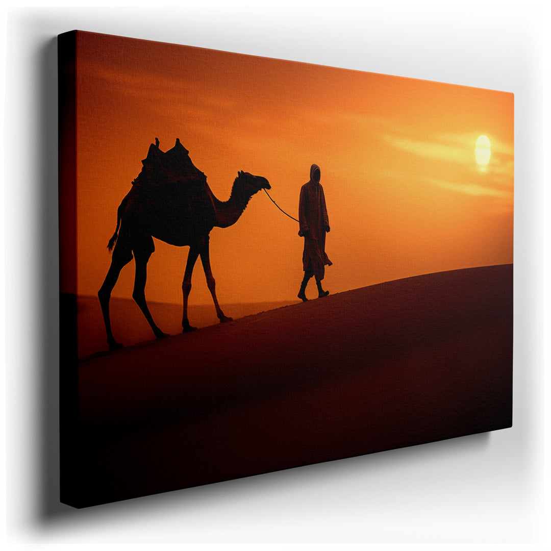 canvas print on wrapped canvas for wall decor – This enchanting wall art captures a serene yet profound moment in a vast desert landscape, where the grandeur of nature...