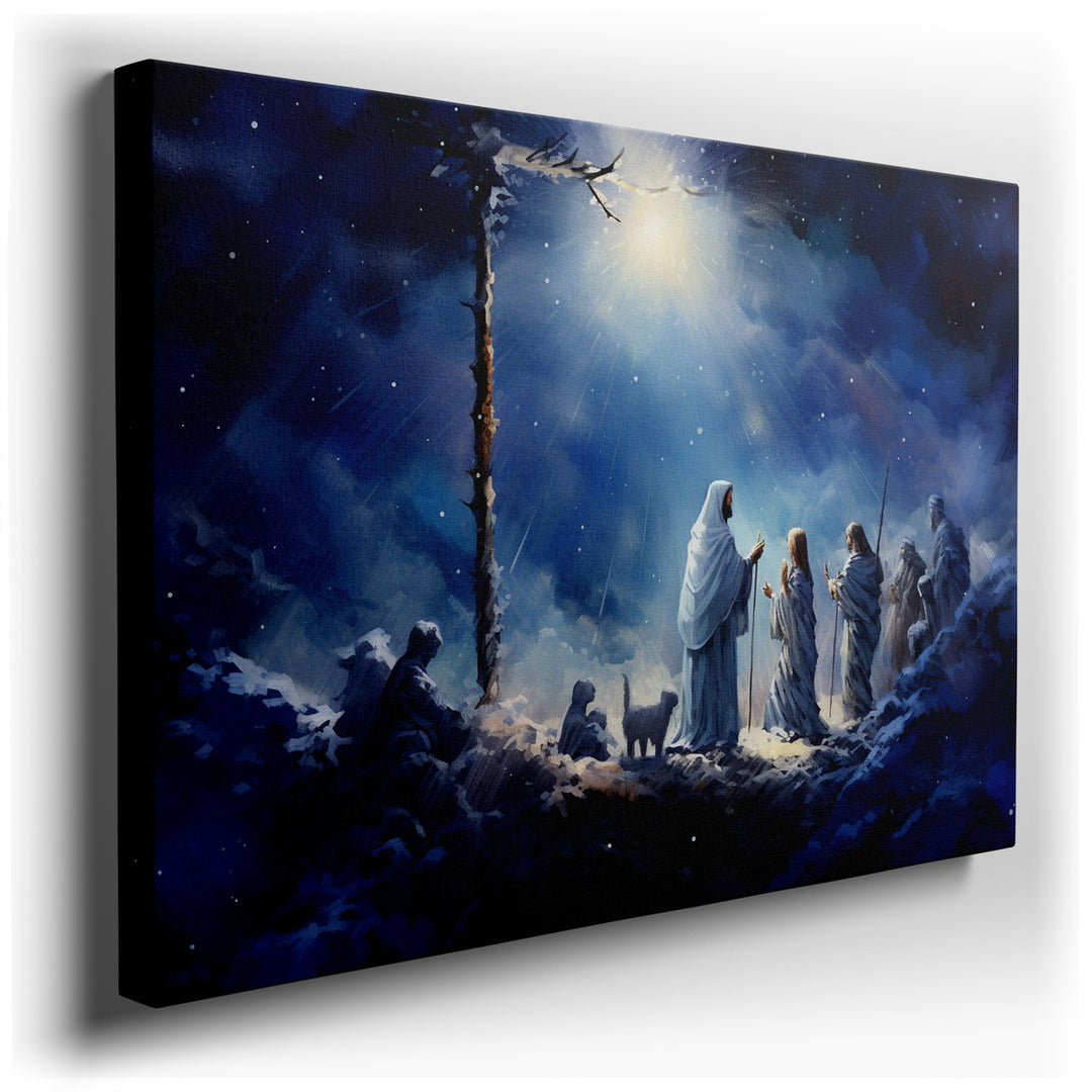 canvas print on wrapped canvas for wall decor – This wall art, a mesmerizing portrayal of divine figures set against a cosmic backdrop, is a profound exploration of spi...