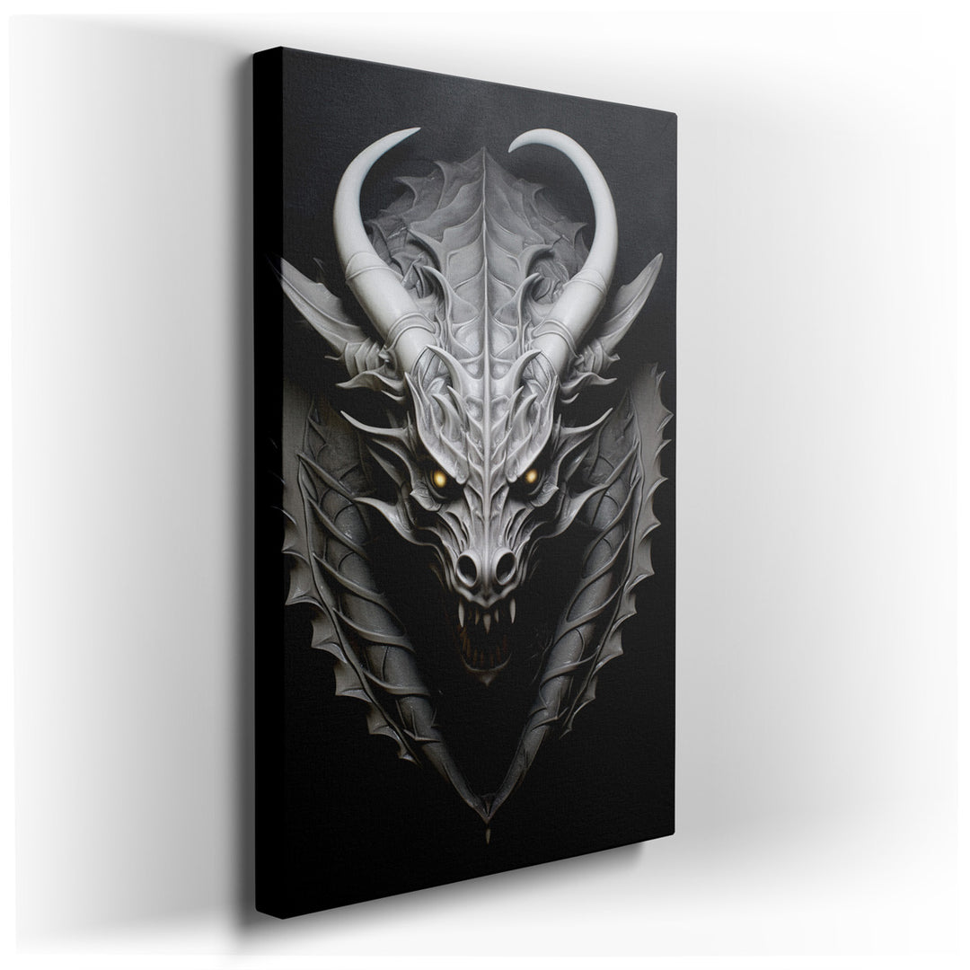 canvas print on wrapped canvas for wall decor – This wall art, a masterful depiction of a dragon bust, is a striking piece that embodies the mythical and the majestic....