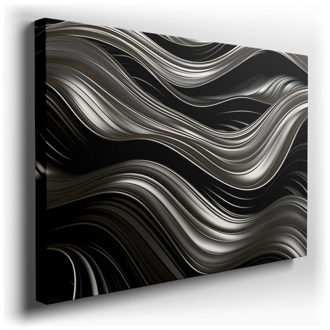 canvas print on wrapped canvas for wall decor – This wall art, a mesmerizing composition of dynamic black waves, exudes a profound sense of drama and intrigue. The wave...