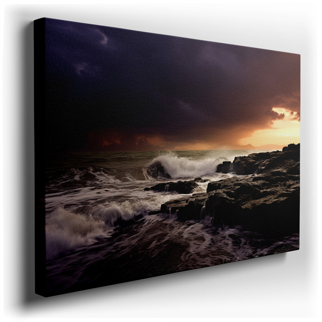 canvas print on wrapped canvas for wall decor – This wall art, a masterful depiction of a dramatic seascape, is an evocative portrayal of nature's untamed spirit and fo...