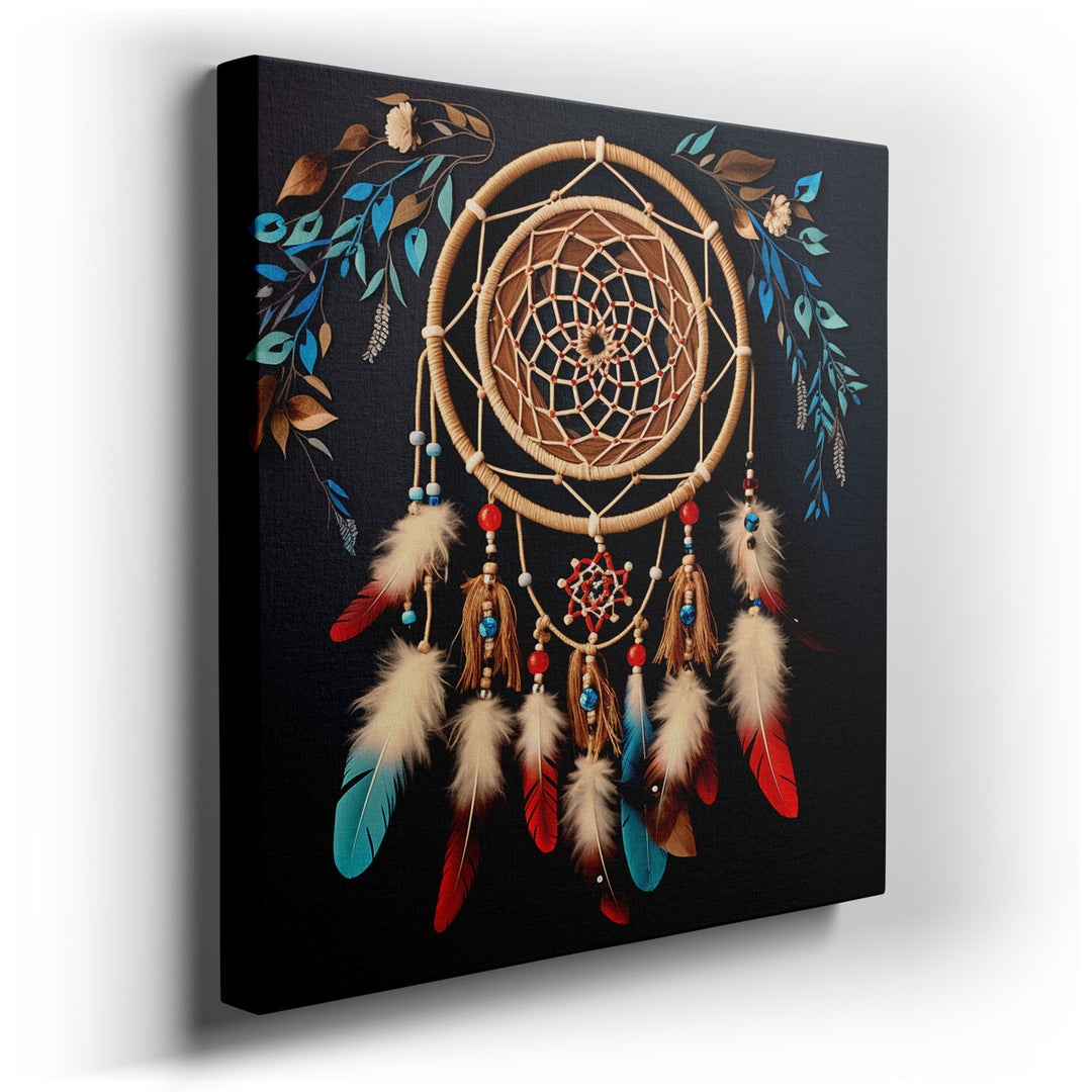 canvas print on wrapped canvas for wall decor – The wall art in question is a masterful depiction of a beautifully crafted dreamcatcher, rendered with meticulous attent...