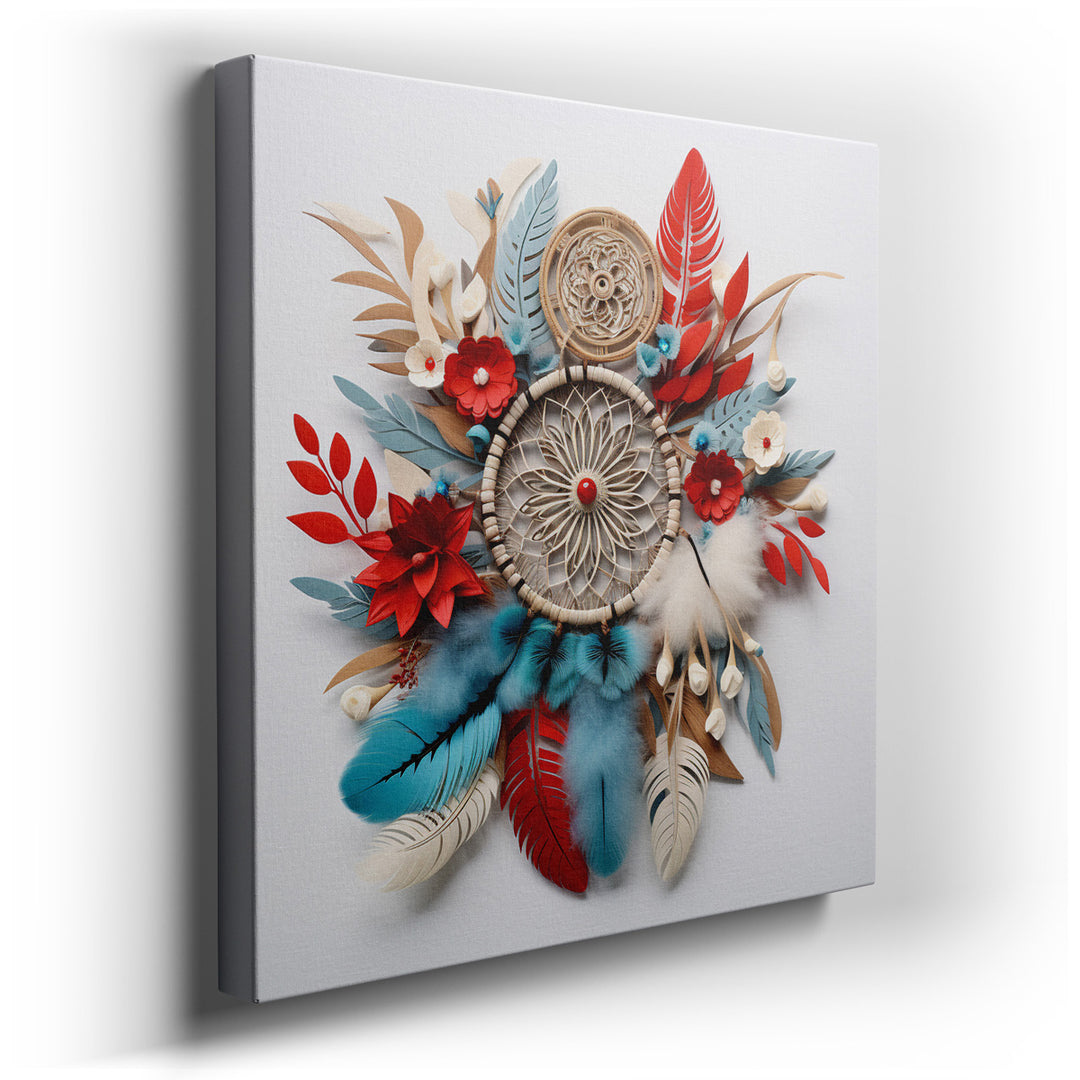 canvas print on wrapped canvas for wall decor – This wall art, a masterful depiction of a dreamcatcher, is an artwork that transcends mere decoration, embodying a profo...