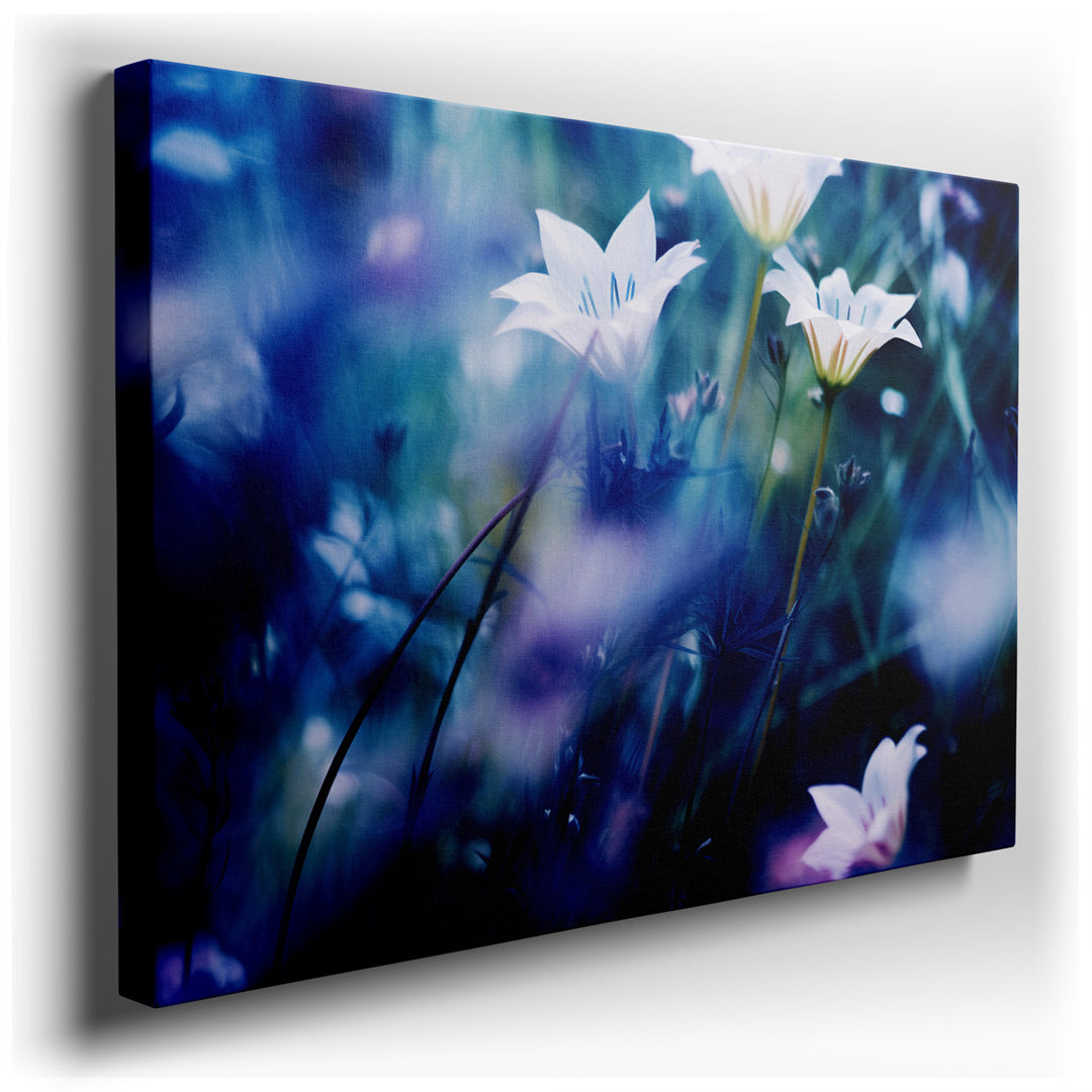 canvas print on wrapped canvas for wall decor – This wall art, a masterful depiction of serenity and natural beauty, features an enchanting array of white flowers that...