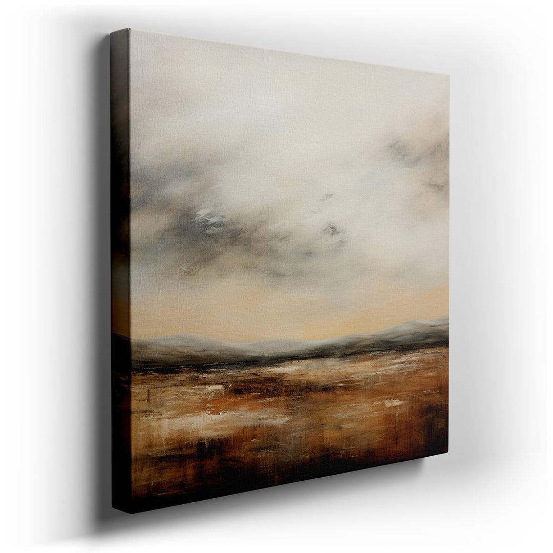 canvas print on wrapped canvas for wall decor – This exquisite wall art, masterfully rendered in soft earthy tones, captures a serene landscape that exudes a sense of p...